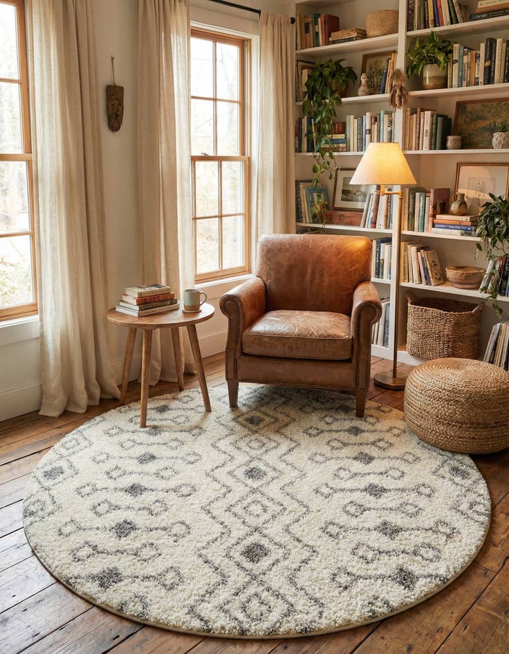Detail image of 7' 10 x 7' 10 Moroccan Trellis Shag Round Rug