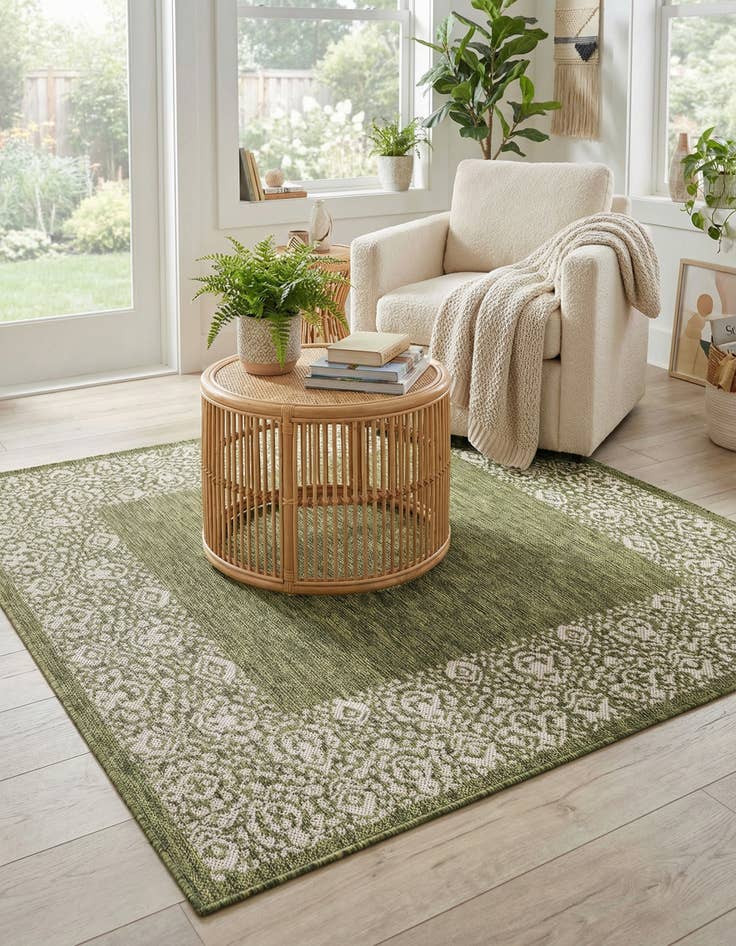 Detail image of 5' 3 x 5' 3 Washable Border Indoor / Outdoor Square Rug
