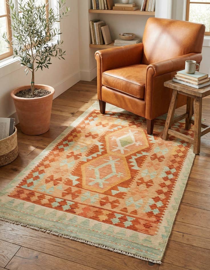 Detail image of 3' x 4' 10 Hand Woven Kilim Waziri Wool Rug