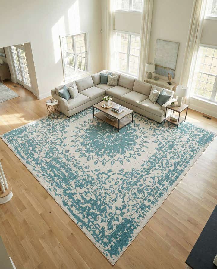 13' x 13' Easy-Clean Traditional Indoor / Outdoor Square Rug
