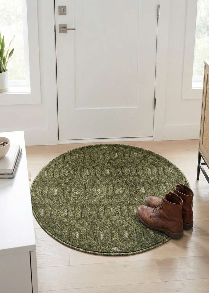 3' x 3' Easy-Clean Trellis Textured Indoor / Outdoor Round Rug