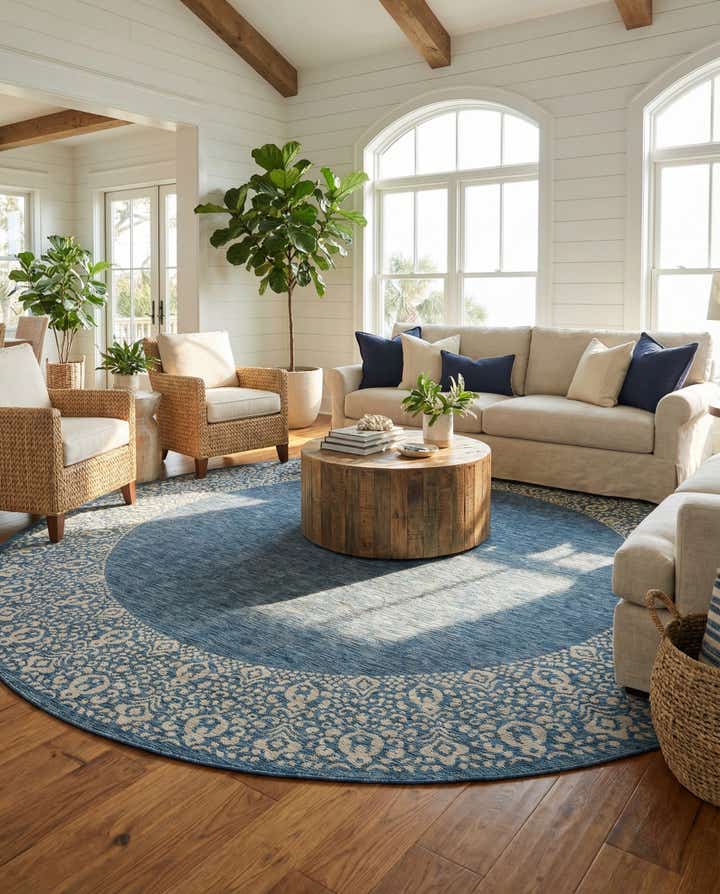 13' x 13' Easy-Clean Border Indoor / Outdoor Round Rug