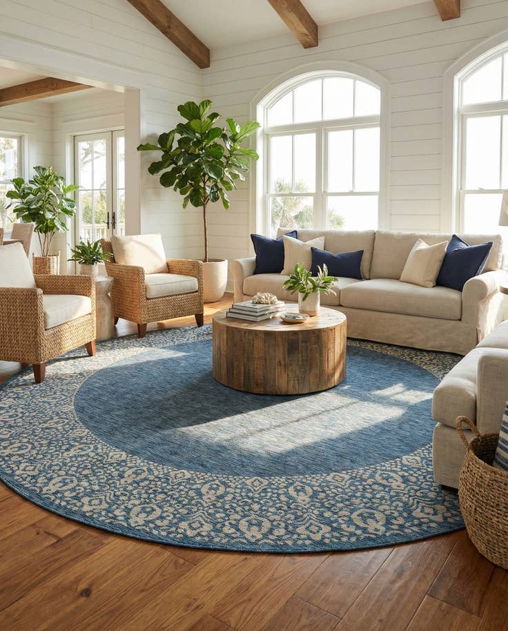 Detail image of 13' x 13' Easy-Clean Border Indoor / Outdoor Round Rug