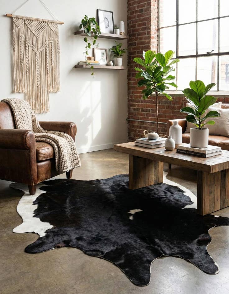 Detail image of 6' 2 x 7' 1 Cowhide Leather Rug