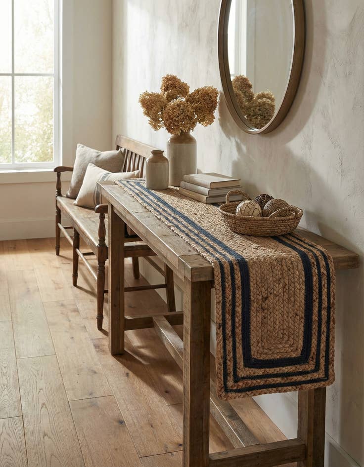 Detail image of  1' 2 x 5' 1  Hand Braided Jute Table Runner Rug