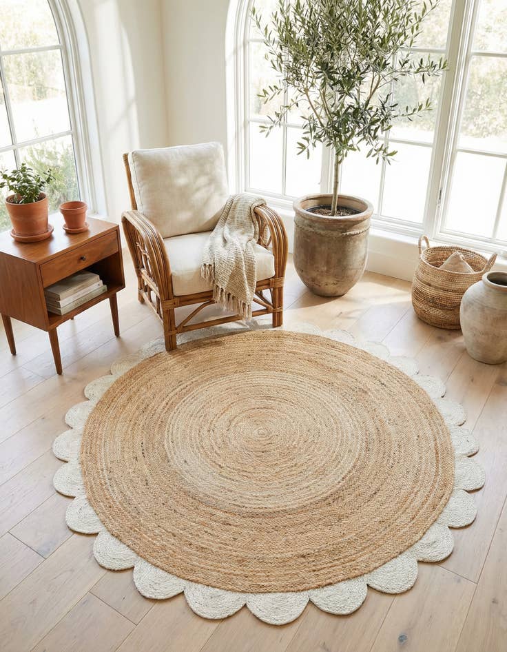 Detail image of 6' 1 x 6' 1 Handmade Scallop Braided Jute Round Rug