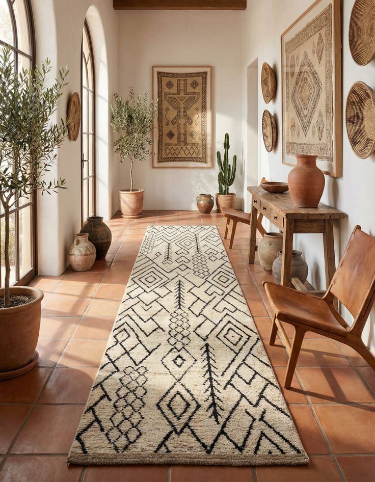 Detail image of 3' 4 x 16' 4 Hand Knotted Moroccan Wool Runner Rug