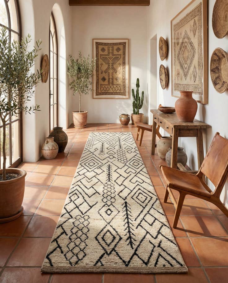 Detail image of 3' 4 x 16' 4 Hand Knotted Moroccan Wool Runner Rug