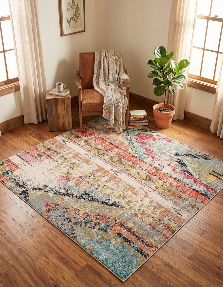 Detail image of 5' x 5'  Washable Santa Fe Square Rug