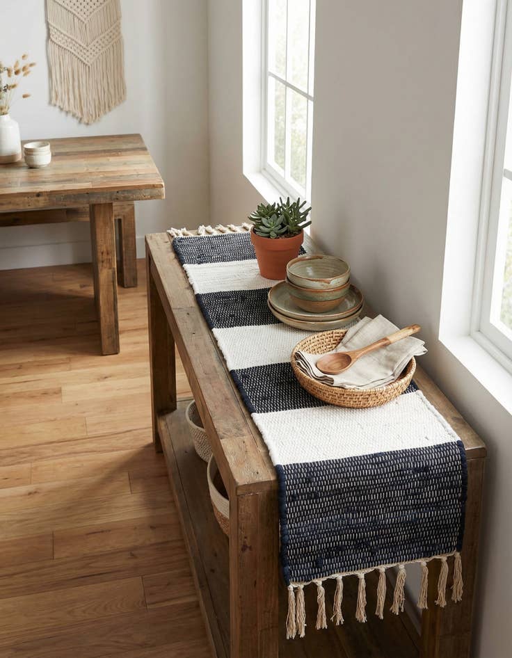 Detail image of 1' 2 x 4' 1  Hand Woven Chindi Rag Table Runner Rug