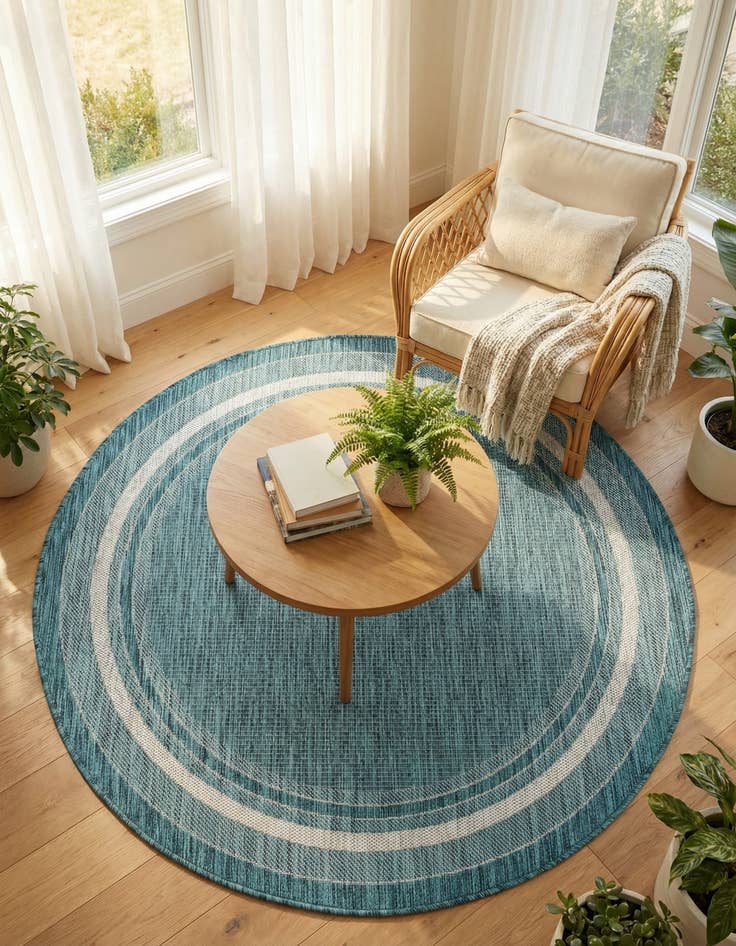 Detail image of 5' 3 x 5' 3 Washable Border Indoor / Outdoor Round Rug