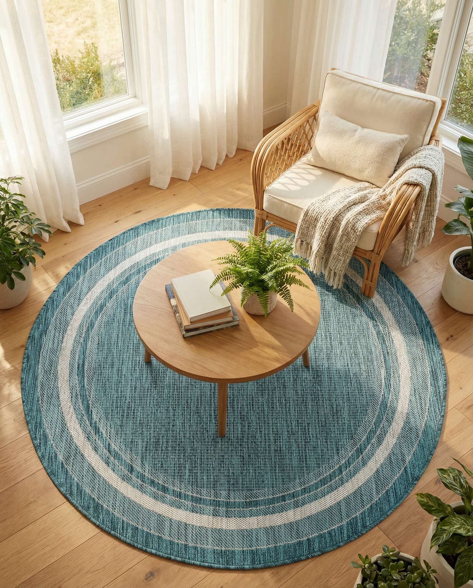 5' 3 x 5' 3 Easy-Clean Border Indoor / Outdoor Round Rug