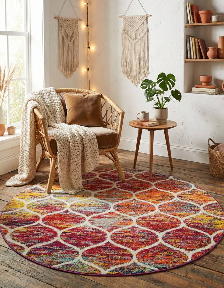 Detail image of 5' 3 x 5' 3 Lattice Frieze Round Rug