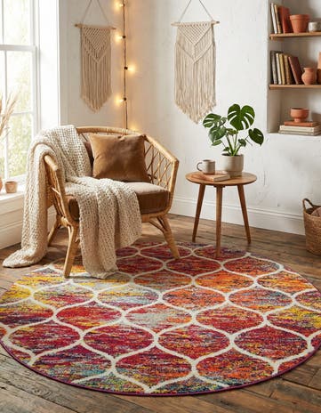 5' 3 x 5' 3 Lattice Frieze Round Rug