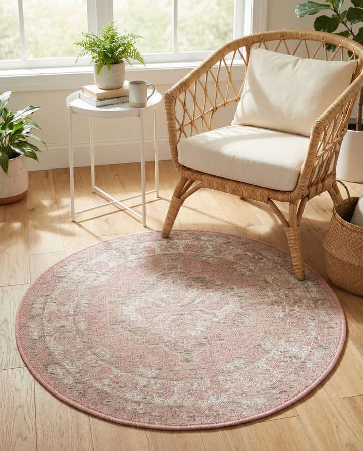 3' x 3' Easy-Clean Traditional Indoor / Outdoor Round Rug
