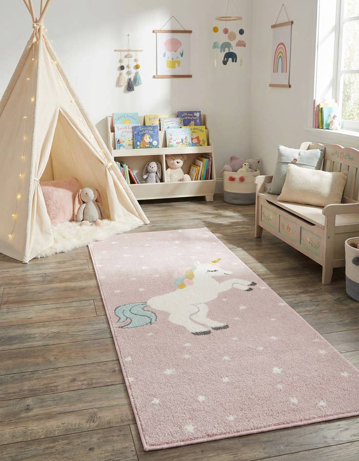 Detail image of 2' 2 x 6' 1 Unicorn Whimsy Kids Runner Rug