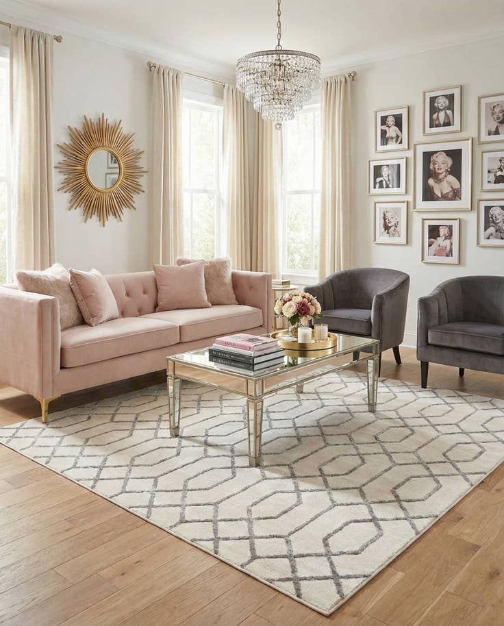 Detail image of 7' 10 x 7' 10 Marilyn Monroe™ Glam Trellis Square Rug