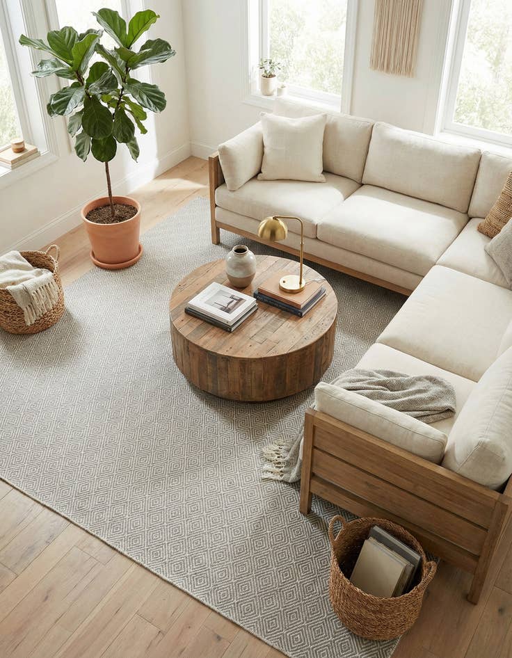 Detail image of 7' 10 x 10'  Hand Woven Geo Trellis Flatweave Rug