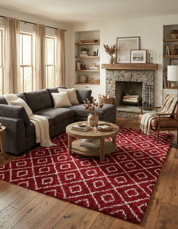 Burgundy Red Lattice Shag Rug