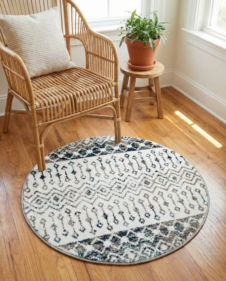 Detailfoto van 95cm x 95cm Moroccan Trellis Rond Vloerkleed