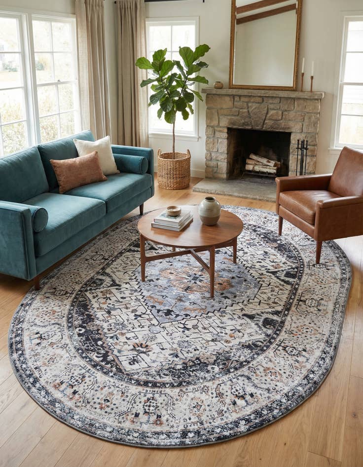 Detail image of 7' 10 x 10' Washable Yara Oval Rug