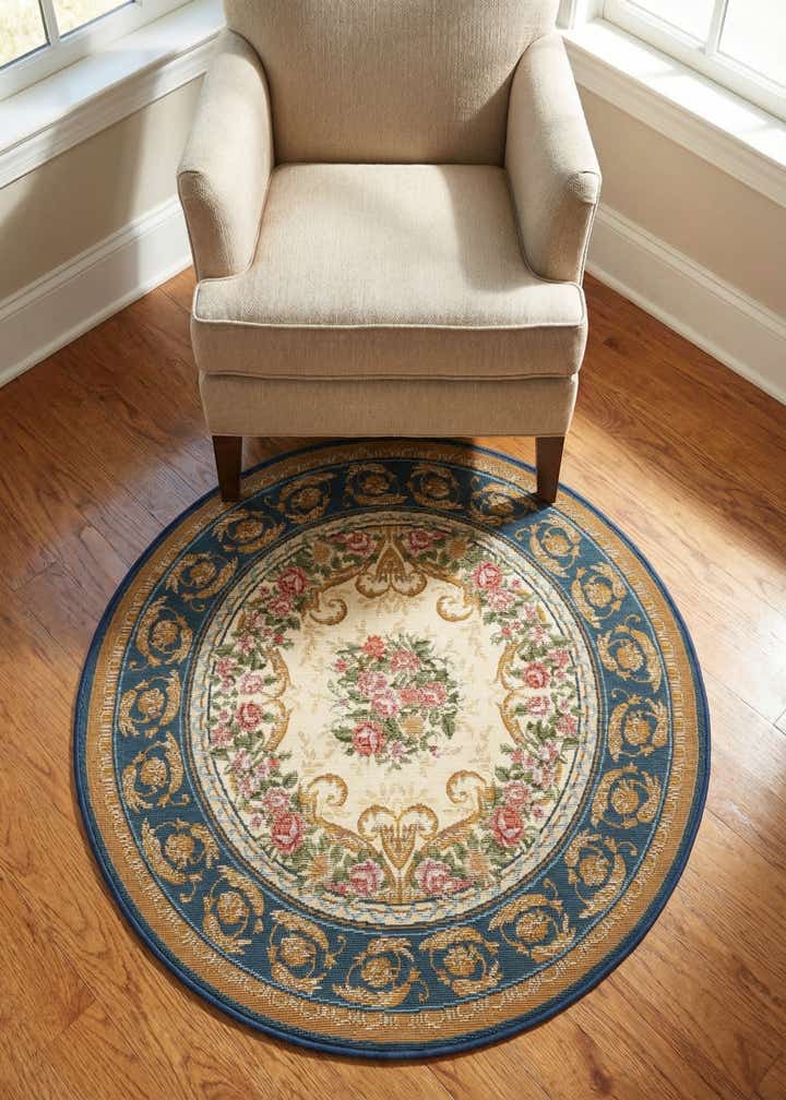 3' x 3' Easy-Clean Traditional Indoor / Outdoor Round Rug
