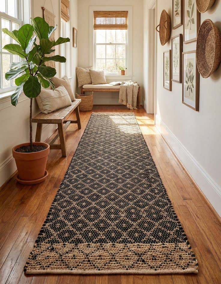 Detail image of 2' 7 x 13' 1 Hand Woven Chindi Trellis Runner Rug
