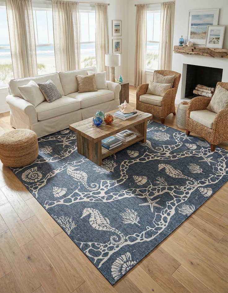 Detail image of 13' x 13'  Washable Coastal Indoor / Outdoor Square Rug