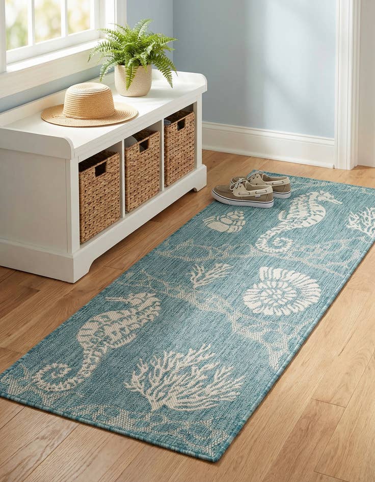 Detail image of 2' x 5' 3 Washable Coastal Indoor / Outdoor Runner Rug