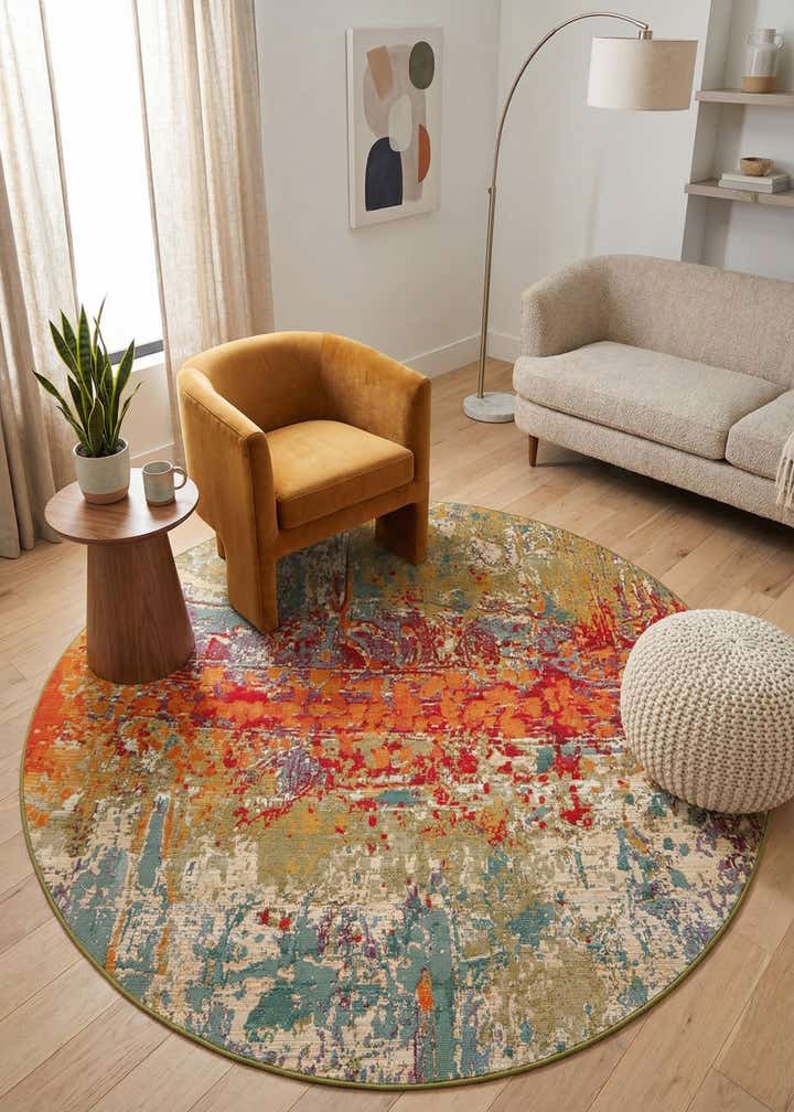 6' x 6' Easy-Clean Modern Indoor / Outdoor Round Rug