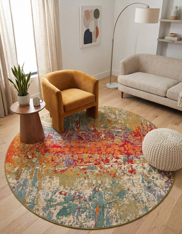 Detail image of 6' x 6' Washable Modern Indoor / Outdoor Round Rug