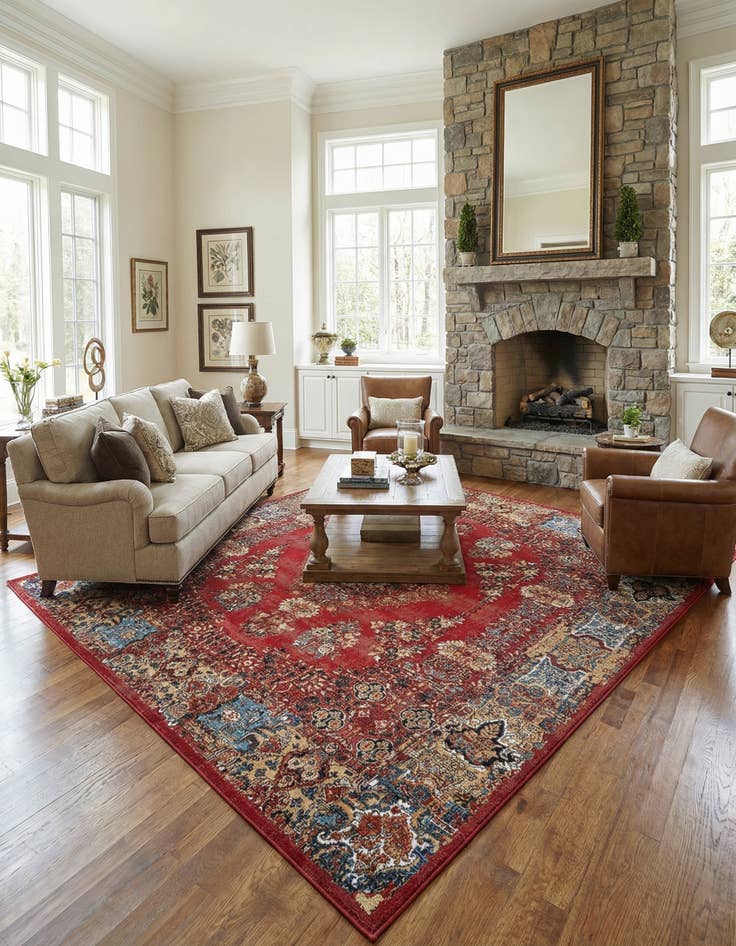 Detail image of 10' x 10' Washable Traditional Indoor / Outdoor Square Rug