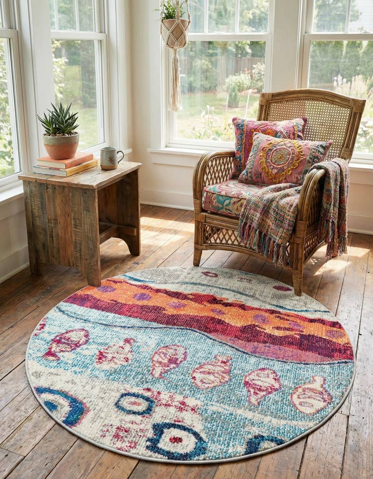 Detail image of 3' 3 x 3' 3  Washable Vivid Round Rug