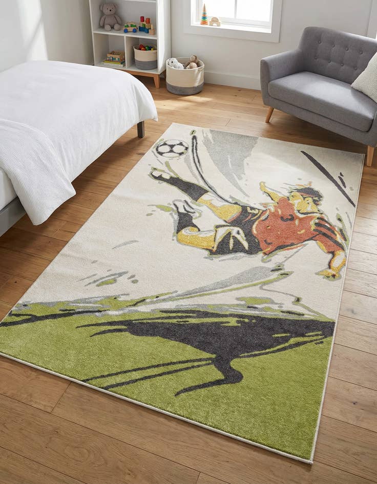 Detail image of 5' 3 x 8' Soccer Player Whimsy Kids Rug