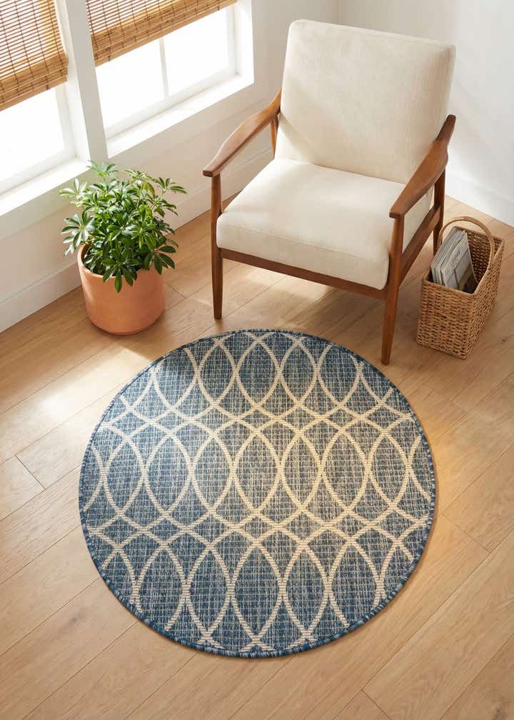 3' x 3' Easy-Clean Trellis Indoor / Outdoor Round Rug