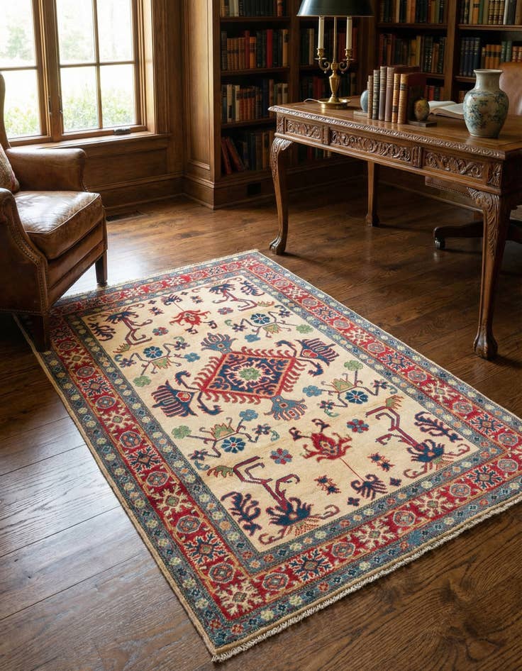 Detail image of 4' x 5' 10 Hand Knotted Kazak Rug