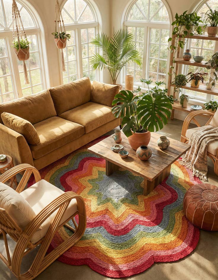 Detail image of 8' x 8' Hand Braided Happy Rugs Jawbreaker Poppy Round