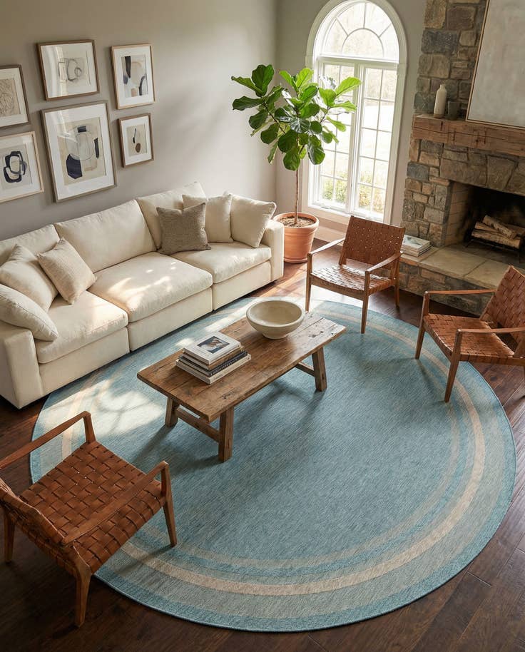 Detail image of 13' x 13' Easy-Clean Border Indoor / Outdoor Round Rug