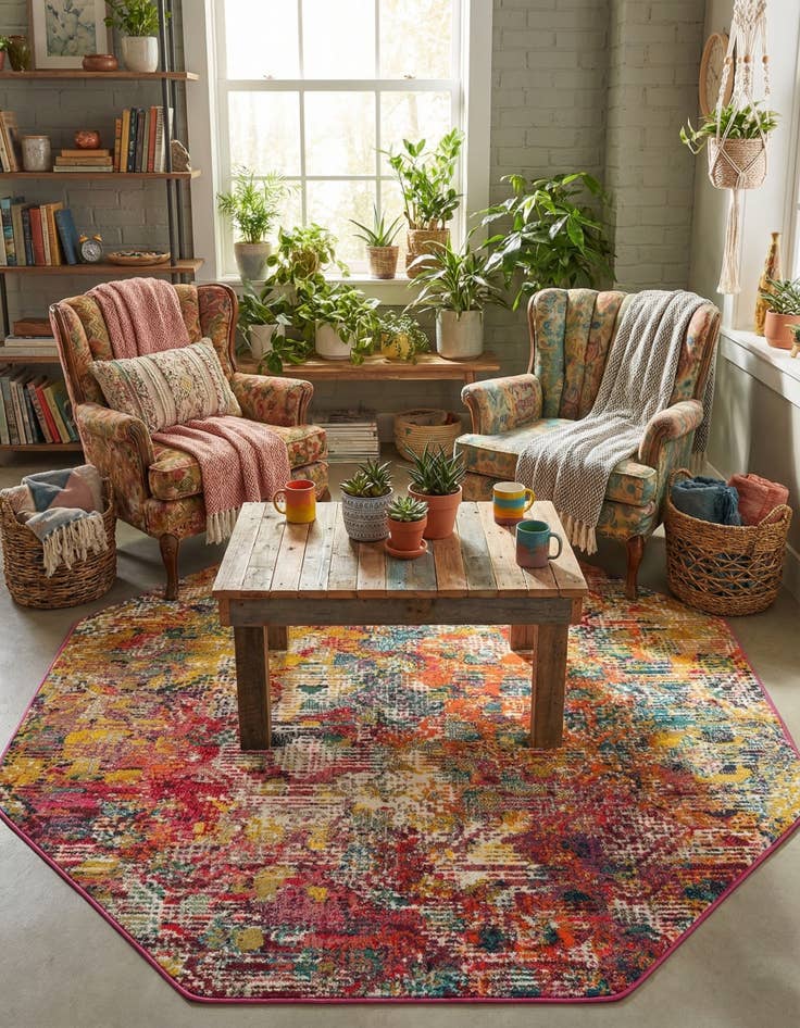 Detail image of 5' 3 x 5' 3  Washable Vivid Octagon Rug