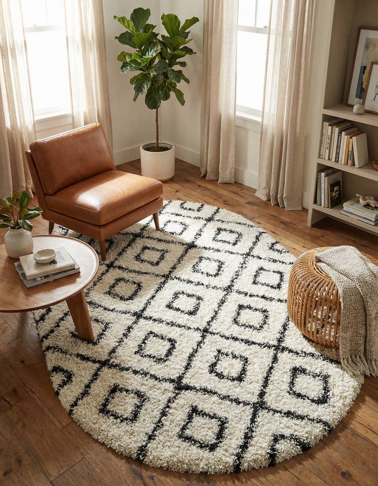 Detail image of 5' 3 x 8' Trellis Shag Oval Rug