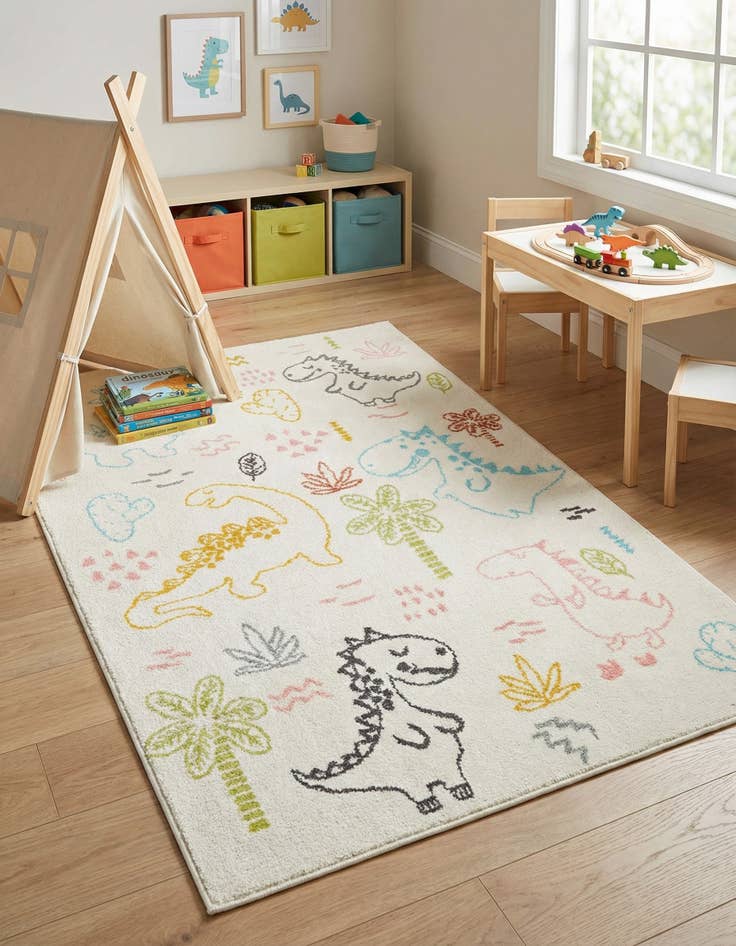 Detail image of 3' 11 x 5' 11 Dinosaur Whimsy Kids Rug