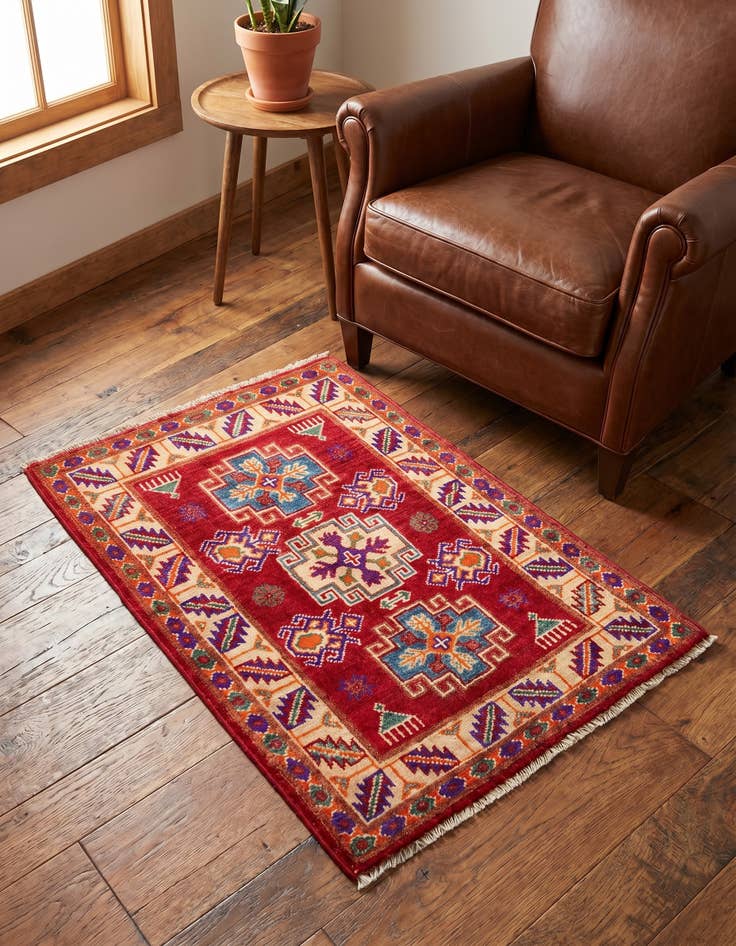 Detail image of 2' 1 x 2' 11 Hand Knotted Kazak Rug