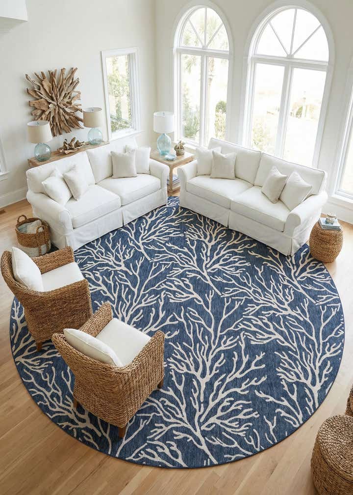 13' x 13' Easy-Clean Coastal Indoor / Outdoor Round Rug