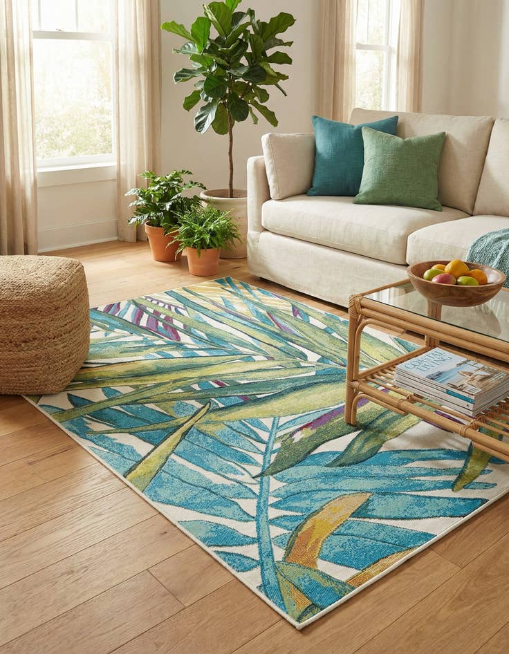 Detail image of 5' x 7' Easy-Clean Botanical Indoor / Outdoor Rug