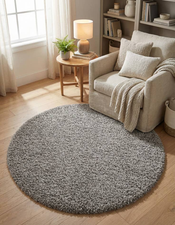 Detail image of  5' 3 x 5' 3 Solid Shag Round Rug