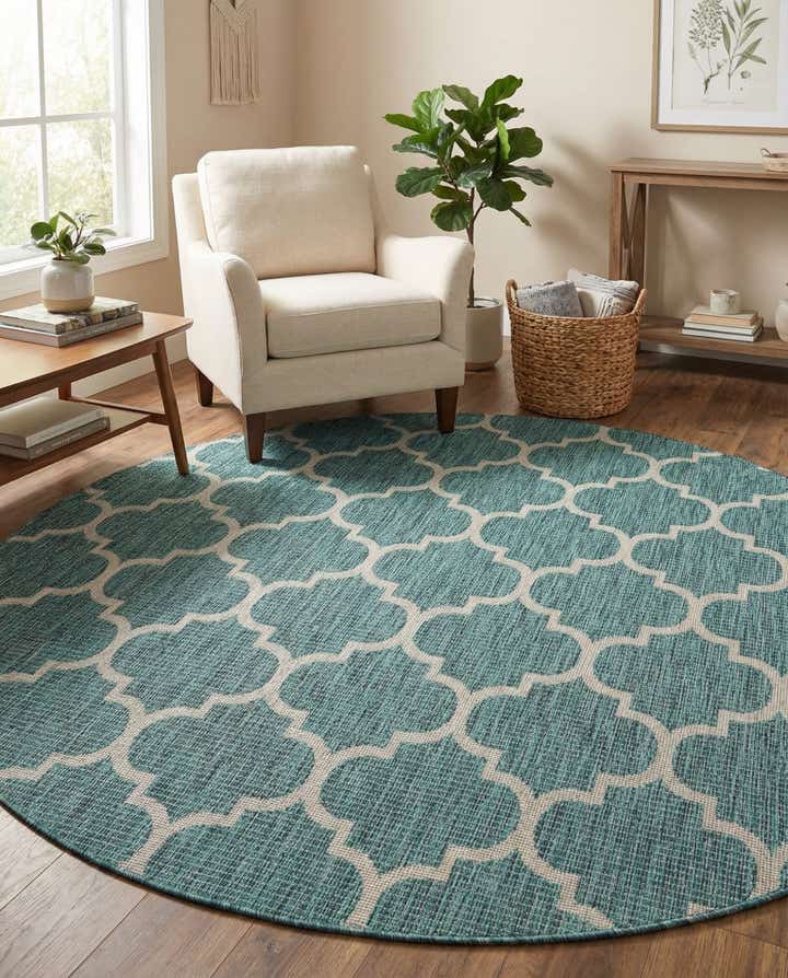 7' 10 x 7' 10 Easy-Clean Trellis Indoor / Outdoor Round Rug