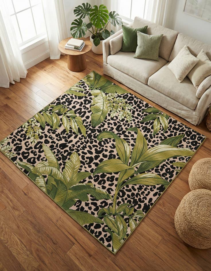 Detail image of 6' x 6' Easy-Clean Botanical Indoor / Outdoor Square Rug