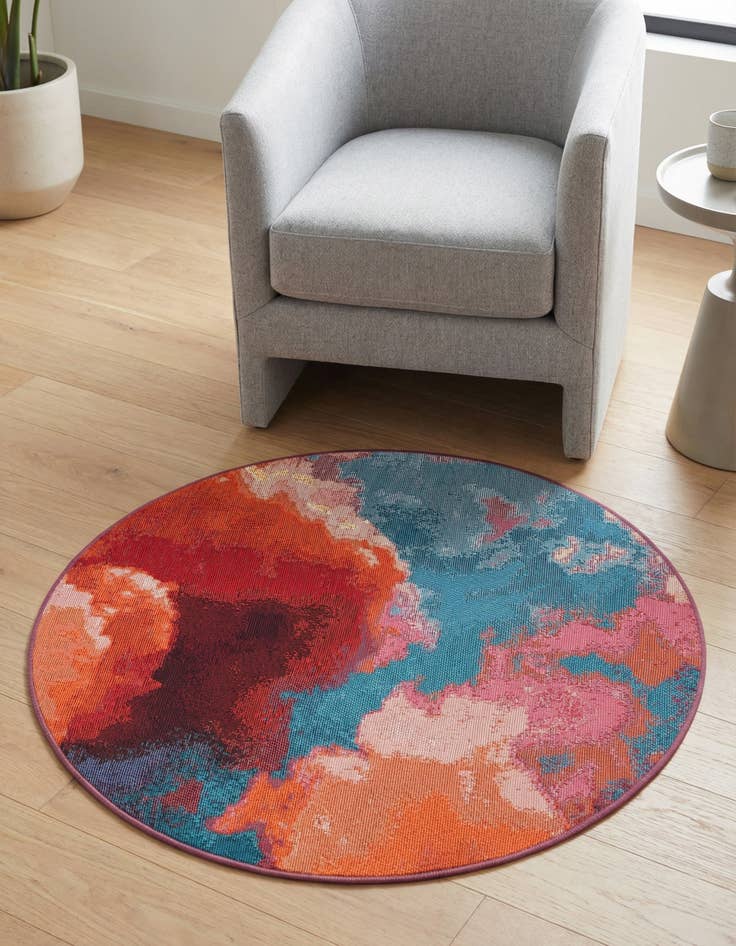 Detail image of 3' 3 x 3' 3 Easy-Clean Modern Indoor / Outdoor Round Rug