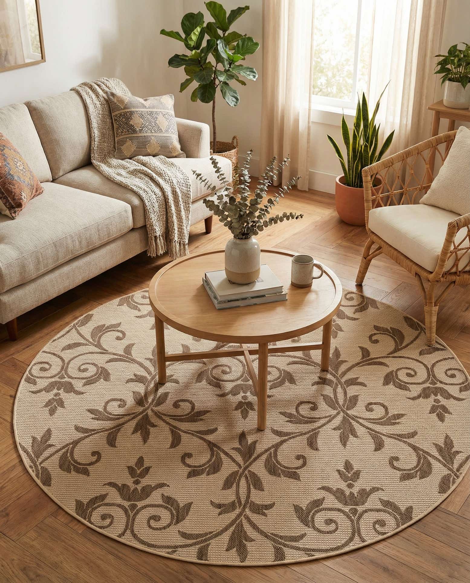 6' x 6' Easy-Clean Botanical Indoor / Outdoor Round Rug
