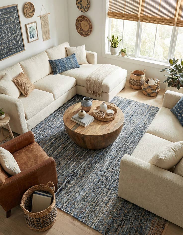 Detail image of 10' x 10'  Hand Woven Chindi Trellis Square Rug